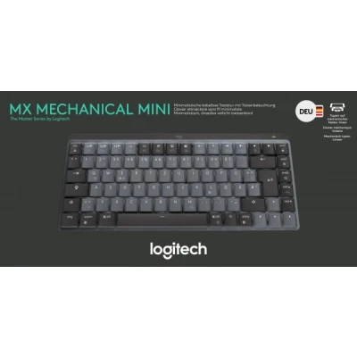 Afbeelding van Logitech Keyboard MX Mechanisch Mini, Draadloos, Bout, Bluetooth Verlicht, Lineair,, Batterij, DE, Grafiet, Retail