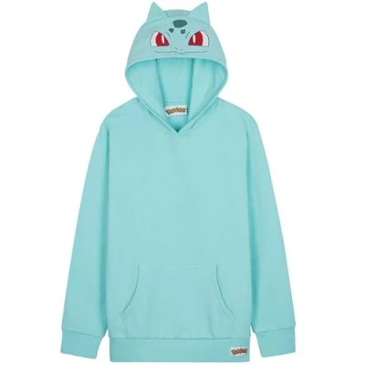 Afbeelding van Pokemon Sweatshirts met capuchon voor jongens, Pikachu, sweatshirt, kinderen, lang, kangoeroezak, kleding, cadeau kinderen en tieners, Turkoois Bulbasaur, 11 12 jaar