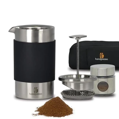 Afbeelding van Reispers met tas 0,35 liter (2 3 kopjes) Franse pers roestvrij staal Koffiepers dubbelwandig geïsoleerd Thermo French Press vervangingsfilter voor kamperen of reizen