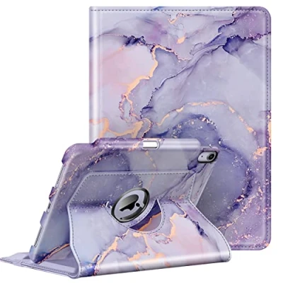 Afbeelding van Fintie Case voor iPad Air 5e generatie 2022 / 4e 2020 10.9 inch met Potlood Houder 360 graden verstelbare beschermhoes cover standaard, Auto Sleep/Wake, paars marmer