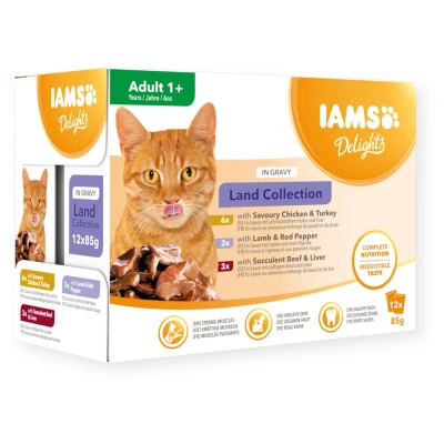 Afbeelding van Iams Delights Land Collection In Saus Multipack Kattenvoer Kip Lam Rund 12x85 g