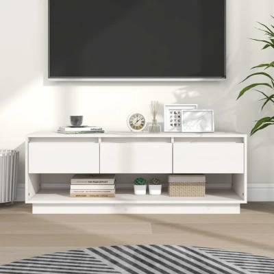 Afbeelding van Tv meubel 110,5x34x40 cm massief grenenhout wit
