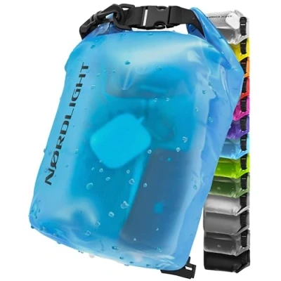 Afbeelding van waterdichte tas 2 l, blauw, Drybag, met roltopsluiting en schouderriem. Zwemmen, strand, kanoën, stand up peddel, duiken