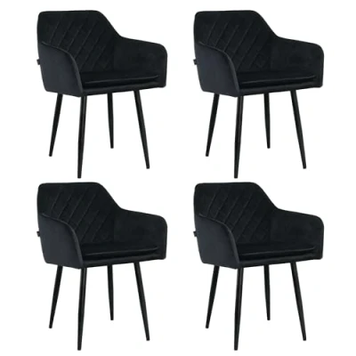 Afbeelding van Lina® Noble Eetkamerstoelen Zwart Set van 4 Velvet