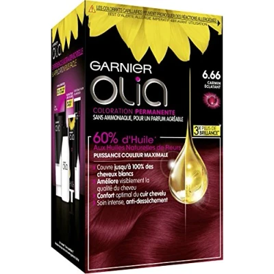 Afbeelding van Garnier Olia Permanente haarkleur, zonder ammoniak, met natuurlijke bloemoliën, stralende karmijn (6,66)