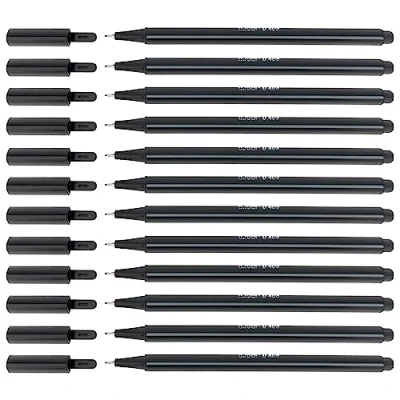 Afbeelding van D.RECT Fineliner viltstift, fijne punt, 12 stuks, geschikt voor dagelijks gebruik, super lijn, breedte ca. 0,4 mm, zwart