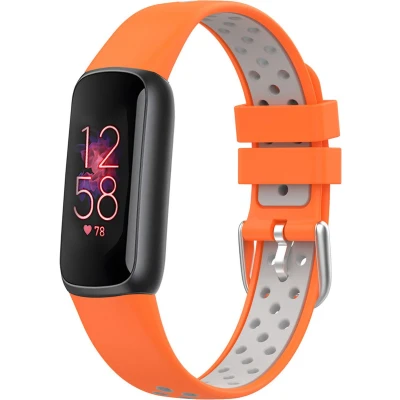 Afbeelding van iMoshion Bandje Geschikt voor Fitbit Luxe Siliconen sport band zilveren gesp zonder pinnetje Oranje