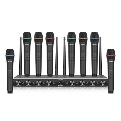 Afbeelding van D Debra Audio AU800 Pro UHF 8 kanaals draagbaar draadloos microfoonsysteem met draadloze microfoons, metalen ontvanger, ideaal voor karaoke, kerkfeest (met draagbare microfoons)