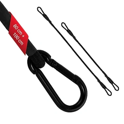 Afbeelding van ECENCE 2 x elastische riem met karabijnhaak 1 100 cm + 80 in zwart spanband, spanbanden voor bagagedrager, verlengkabel, spankabel fiets, auto, bagage