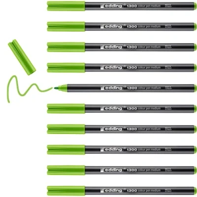 Image de edding 1300 feutre de coloriage fin pointe moyenne vert clair 10 stylos ronde 2 mm pour dessiner et écrire l&#039;école, les mandalas, le doodling, bullet journals