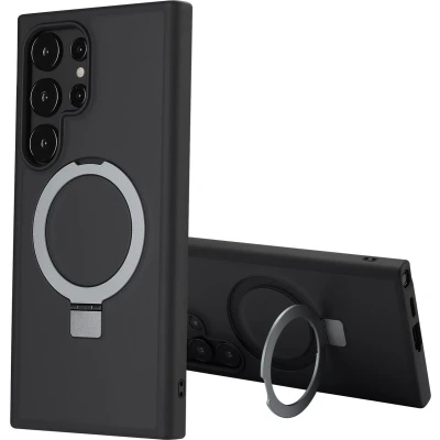 Afbeelding van Accezz Hoesje Geschikt voor Samsung Galaxy S24 Ultra Ring Stand Backcover MagSafe Zwart