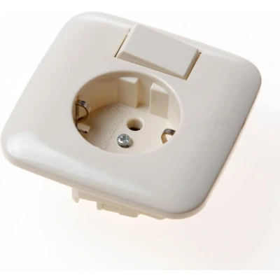 Afbeelding van Busch Jeager combinatie wissel stopcontact met randaarde creme 43106 EUJ 212