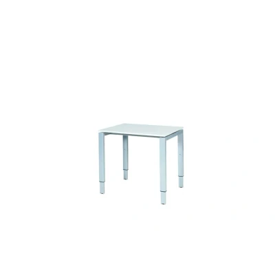 Afbeelding van Domino bureau, hoogte instelbaar (62 85cm) met 80x60cm &#039;zwevend&#039; krijtwit 25mm blad en aluminium (RAL9006) N poot frame.