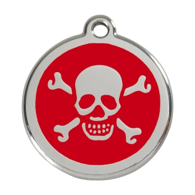 Afbeelding van Cross Bone Red roestvrijstalen hondenpenning large/groot dia. 3,8 cm RedDingo