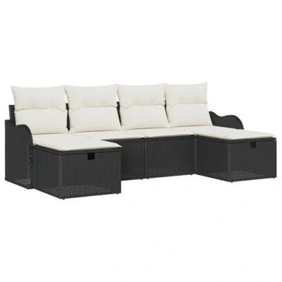 Afbeelding van vidaXL 6 delige Tuinsalon Set met Kussens Zwart Poly Rattan