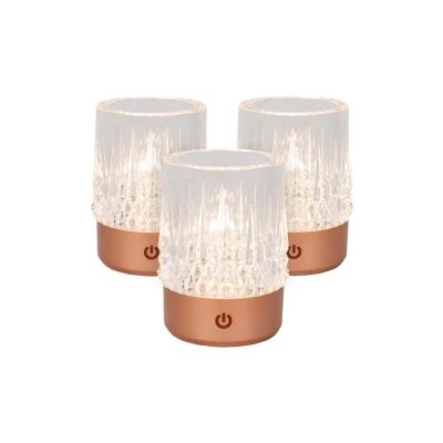 Afbeelding van Lucide LILI Oplaadbare Tafellamp Accu/Batterij Ø 8 cm LED Dim to warm 1x3W 2700K/3000K Koper Set van 3