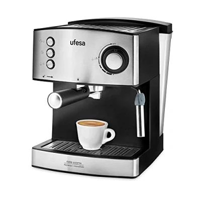 Afbeelding van Ufesa CE7240 Espressomachine met filterhouder en melkopschuimer, 20 bar, gemalen koffie of pads, bekerwarmer, afneembaar waterreservoir van 1,6 l, 850 W, roestvrij staal