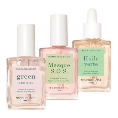 Afbeelding van Manucurist Rescue Set nagelverzorging Abimes Trio Base Coat Green SOS, SOS masker, nagelriemolie en nagels, groene olie