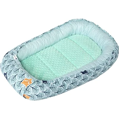 Afbeelding van Medi Partners Babybedverkleiner, cocon, 100 x 60 15 cm, 100% katoen, babynest voor pasgeborenen, kussen, deken, afneembaar inzetstuk (mintbos)