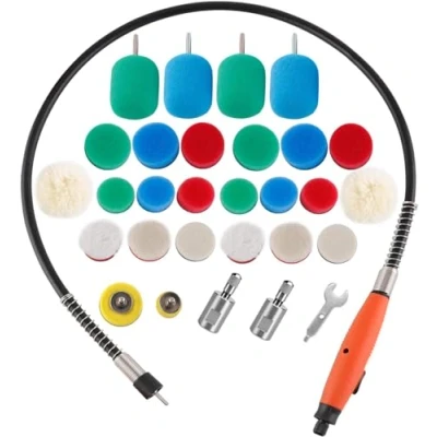 Afbeelding van SPTA M14 Flexibele as, 30 stuks polijstpads, polijstspons, wollen pads, polijstmachine, voor rotatie/polijstgereedschap, slijpen, reinigen en polijsten