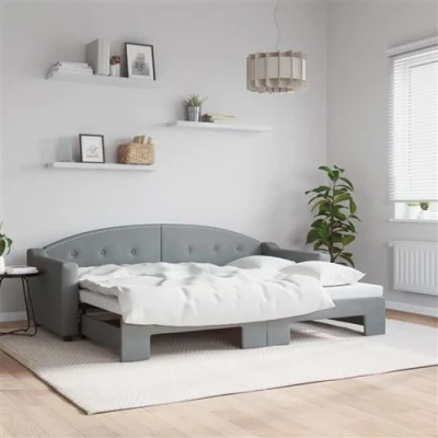 Afbeelding van vidaXL Slaapbank met onderschuifbed 80x200 cm stof lichtgrijs