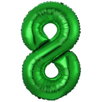 Afbeelding van Folie Ballon Cijfer 8 Jaar Groen Verjaardag versiering ballonnen Feest Met Rietje 36Cm