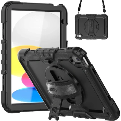 Afbeelding van Accezz Tablet Hoes Geschikt voor iPad 10 (2022) 10.9 inch Rugged Backcover Shoulder Strap Zwart