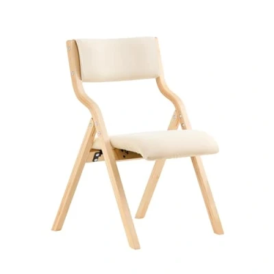 Afbeelding van SoBuy FST40 W Houten klapstoel met gevoerde zitting, opvouwbare stoel voor keuken, kantoor beige