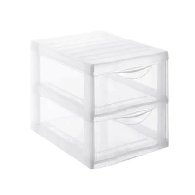Afbeelding van SUNDIS Orgamix, kleine transparante kunststof opbergtoren, 2 laden, DIN A4, hoogte 25,5 cm, stapelbaar, ideaal voor het opbergen van cosmetica, sieraden, accessoires, benodigdheden