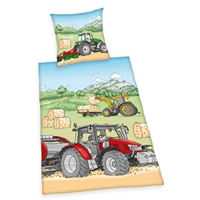 Afbeelding van Herding Young Collection Beddengoedset, tractor, omkeerbaar motief, kussensloop 70 x 90 cm, dekbedovertrek 140 200 katoen renforcé, meerkleurig