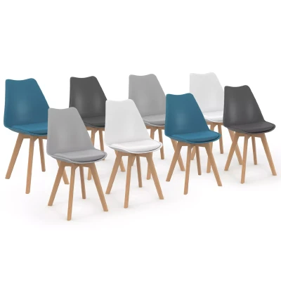 Image de Lot de 8 chaises scandinaves SARA mix color blanc x2, gris clair foncé bleu canard x2