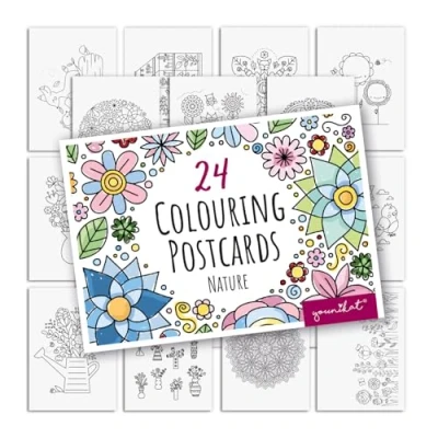 Afbeelding van younikat Set van 24 natuurlijke ansichtkaarten om in te kleuren, DIN A6, kinderen en volwassenen, personaliseren, bloemen, dieren, dv_1545