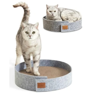 Afbeelding van PiuPet® Krabplank voor katten, diameter 38 cm, kattenboom met kattengras, krabpaal karton, kattenspeelgoed, kattenaccessoires, kittenaccessoires, kattenmat, krabmat katten