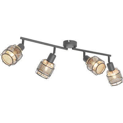 Afbeelding van QAZQA Design plafondlamp zwart met goud 4 lichts langwerpig Noud