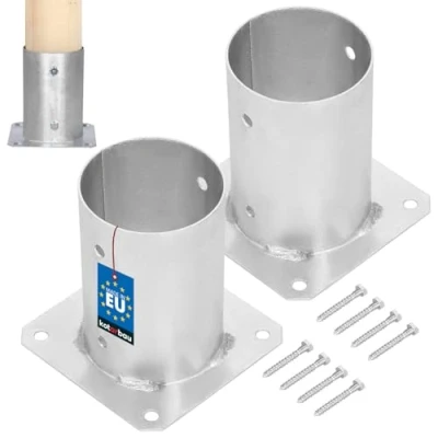Afbeelding van KOTARBAU® Set van 2 schroefpaalhouders, Ø 100 mm, rond, bodemhuls, paalhouder staal, thermisch verzinkt, zilver, paalhouder, hout, bevestiging houten palen