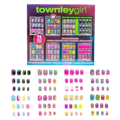 Afbeelding van Townley Girl 96 stuks geperste nagels, inclusief glow in the dark valse nagelset met all over lijm acrylnageltips set, accommodatie en make overs