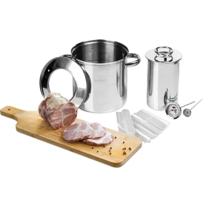 Afbeelding van Browin 313016 Complete set van 1,5 kg hamkoker met watermantel, een pot thermometer, voor het koken ham thuis, 18/8 roestvrij staal