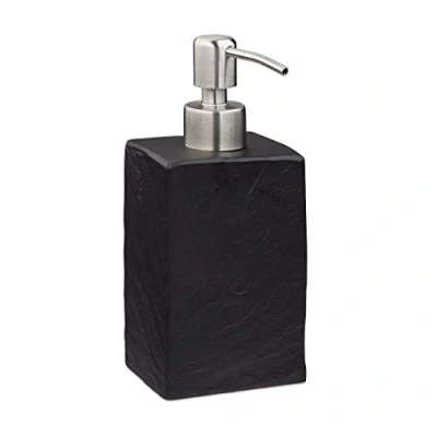 Afbeelding van Relaxdays zeeppompje handzeep 200 ml navulbaar zeepdispenser rvs polyresin zwart
