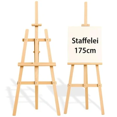Afbeelding van Grote houten ezel 175 cm canvas standaard bruiloft ezels veldezel in hoogte verstelbare voor kinderen en volwassenen grenen hout
