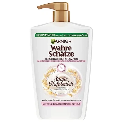 Afbeelding van Garnier Wahre Schätze Kalmerende shampoo met zachte havermelk XXL 1 liter voor gevoelig haar en gevoelige hoofdhuid, 1000 ml