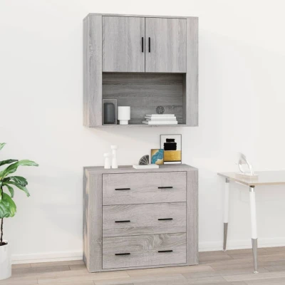 Afbeelding van Wandkast 80x33x80 cm bewerkt hout grijs sonoma eikenkleurig
