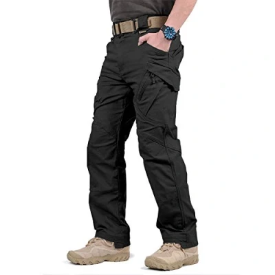 Afbeelding van Loeay Gevechtsbroek voor heren, cargobroek, tactisch, militair, in de stad, broek, swat, leger, casual, meerdere zakken, rekbaar, wandelbroek buiten, zwart.