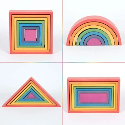 Afbeelding van TickiT Regenboog Houten Vormen Set 28 stuks
