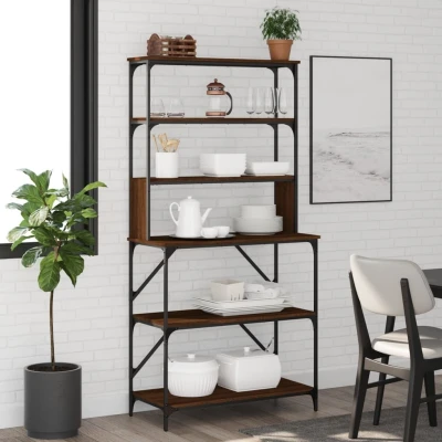 Afbeelding van Bakkersrek 6 laags 90x40x180 cm bewerkt hout bruin eikenkleur