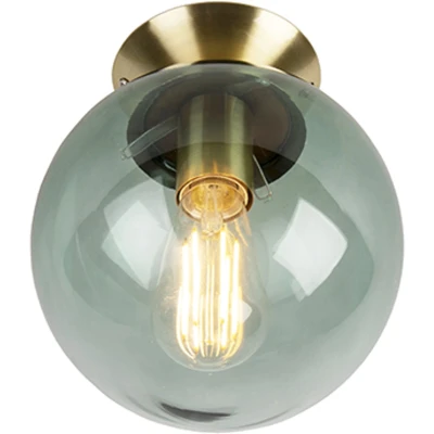 Afbeelding van QAZQA Art deco plafondlamp messing met groen glas Pallon