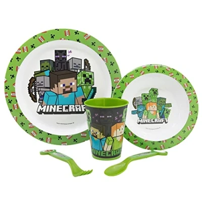 Afbeelding van Minecraft ontbijtset met Bordje, Beker en Kom Lunchset Diner Set