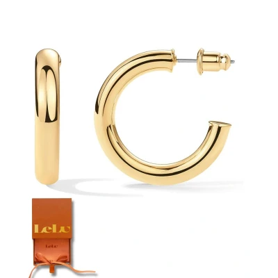 Afbeelding van Lelu Oorringen Gouden Oorbellen Dames Ronde Oorhangers 14k Goud Verguld Oorstekers Sierraden 30mm