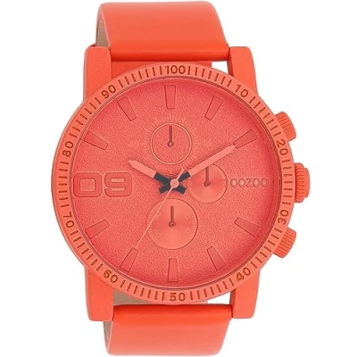 Afbeelding van OOZOO Timepieces rood/oranje horloge met leren band C11219