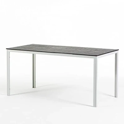Afbeelding van RATTATAN Thomas Rechthoekige tuintafel 156 x 78 cm met stalen frame en hoogwaardig polyethyleen tafelblad in geraffineerd houtdesign (wit/grijs)
