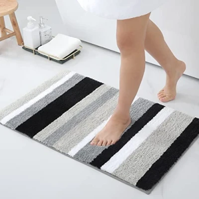 Afbeelding van Homaxy Antislip badkamertapijt, zacht, hoogpolig, microvezel, badmat, absorberend, wasbaar, badmat 40 x 60 cm, zwart/grijs